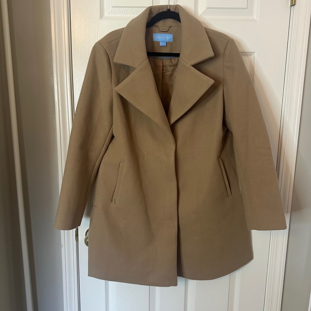 Draper‎ James Camel Tan Wool Blend Coat Size L Snap Button Pockets